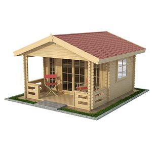 3D model cabin garden wood