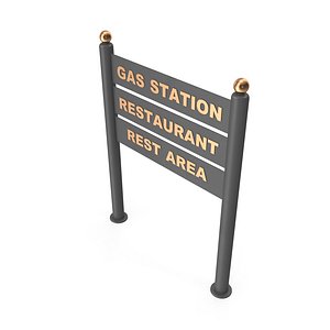 Three-Section Metal Sign Mounted on the Ground 3D model