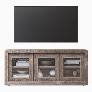 RECLAIMED RUSSIAN OAK GLASS TRIPLE-DOOR MEDIA CONSOLE