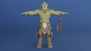 Orc Warrior Fully Rigged 3D Character with Axe and Armor 3D model