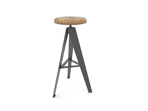 Industrial Wooden Bar Stool - Round Seat Metal Frame