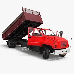 GMC TopKick Stake Bed Flatbed Truck Red Rigged for Maya