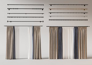 3D Double Panel Curtains Set Curtain Rod model