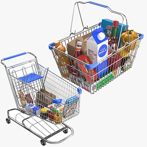 Two Detailed Shopping Basket And Cart