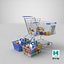 3D Two Detailed Shopping Basket And Cart