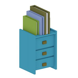 Side table with books 8 bit cartoon stylized