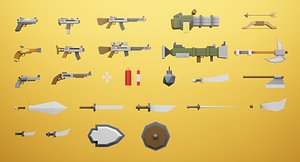 Low Poly Cartoon Weapons Asset Pack 3D model