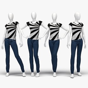 3d model set female jeans