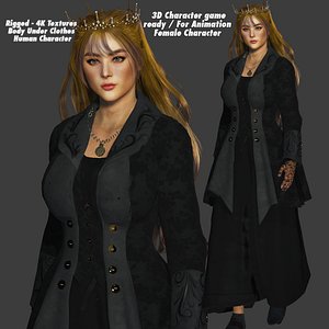 3D MEDIEVAL HUMAN RIGGED CHARACTER - BEAUTIFUL QUEEN PRINCESS 01