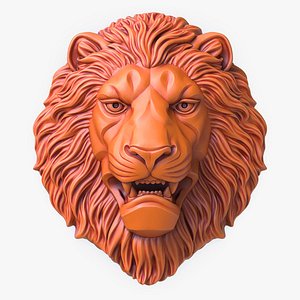 3D Lion Face Relief Sculpture Grinning Animal Head