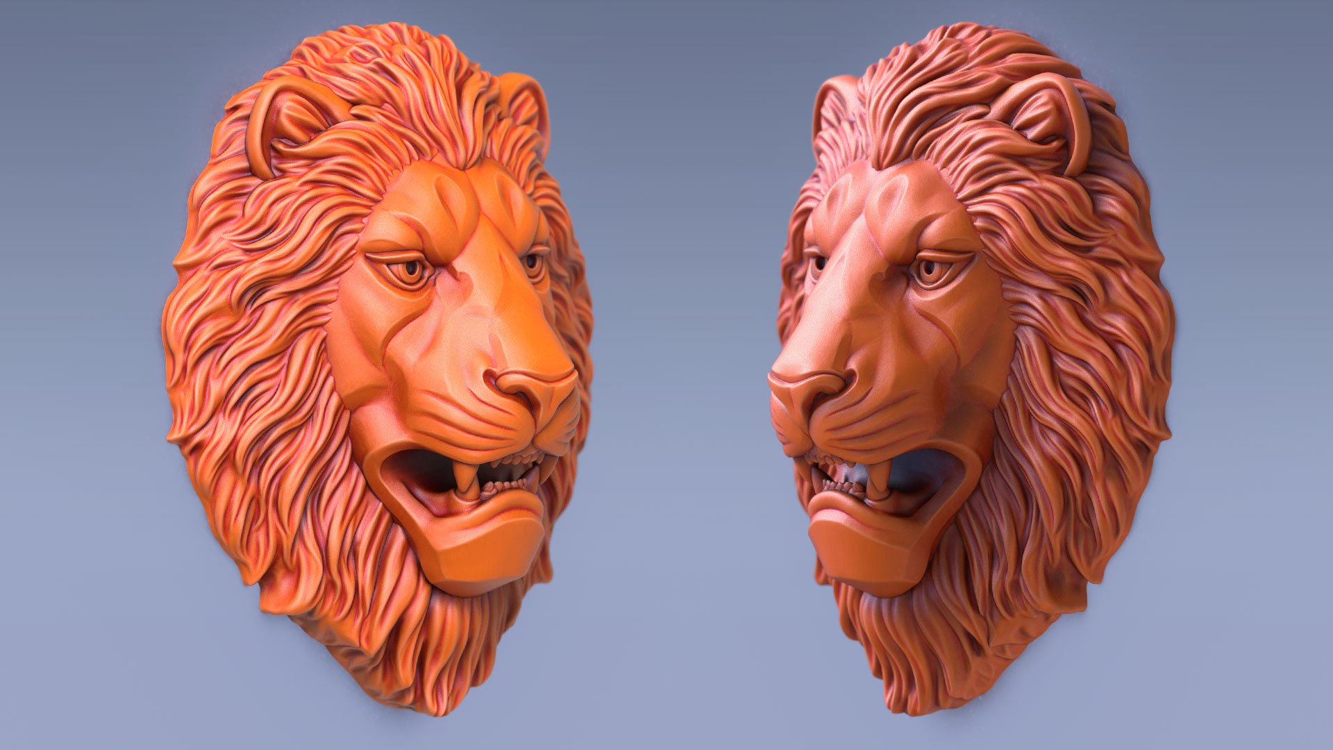 3D Lion Face Relief Sculpture Grinning Animal Head - TurboSquid 2211612