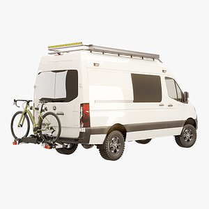 Mercedes Sprinter 4x4 Camper with Electric Gravel Bicycle and Towbar Carrier 3D model