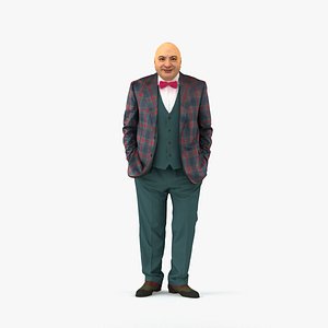 Bald man in plaid jacket 0486