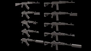 AK47-style rifle- 10 Variations Game Ready 3D model
