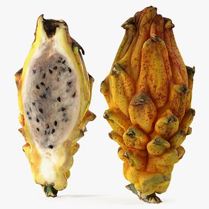 Dragon Fruit Whole and Half Yellow 3D model