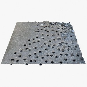 3D Gravel Ground Concrete Holes 01 - 3D photogrammetry model scan of concrete ground surface with holes model