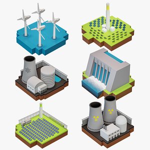 Lowpoly Cartoon Power Plant Stations X6 Collection PBR