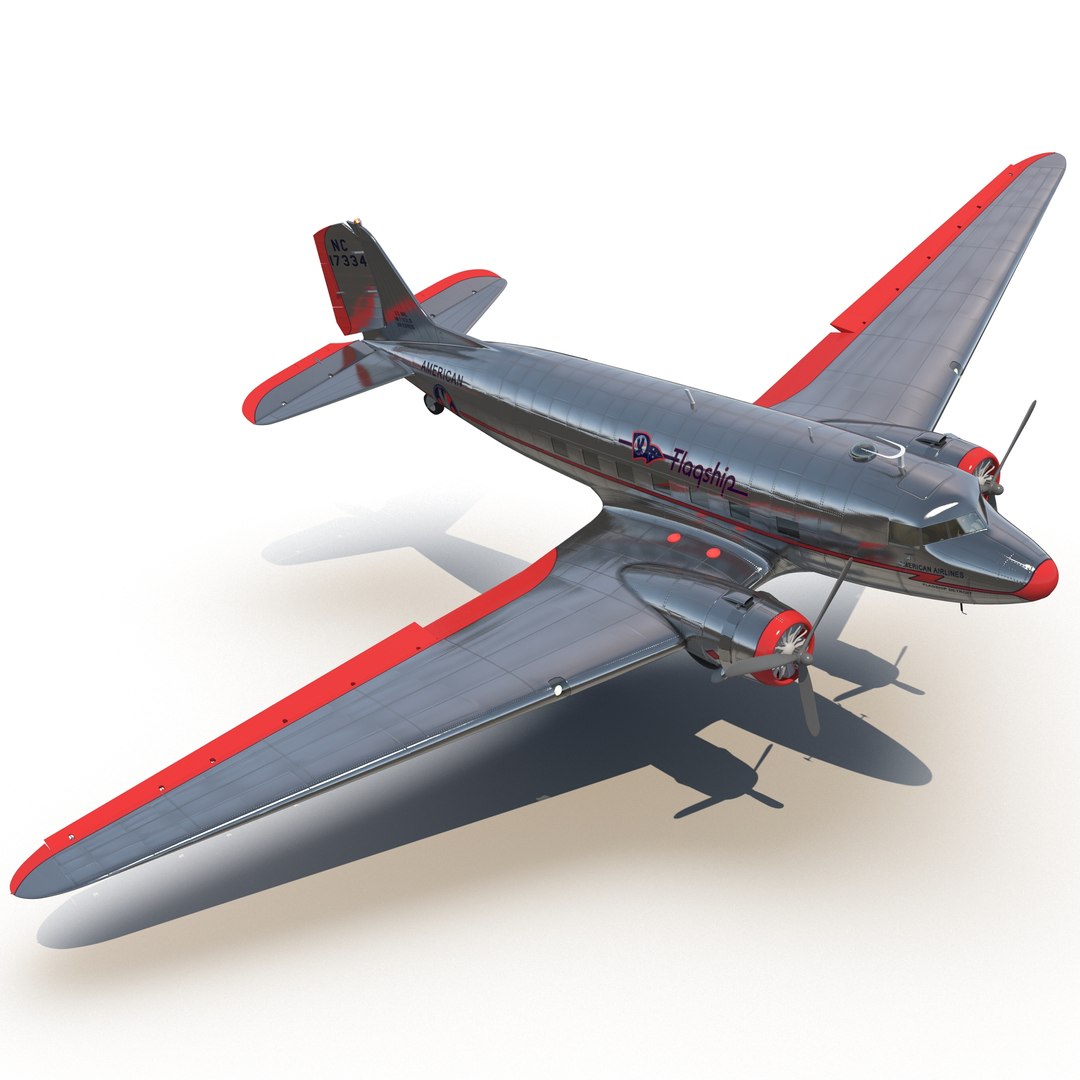 Douglas DC-3 American Airlines Rigged 3D model preview
