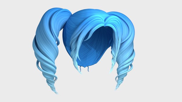 3D wigs curly pigtails hair model - TurboSquid 1501584