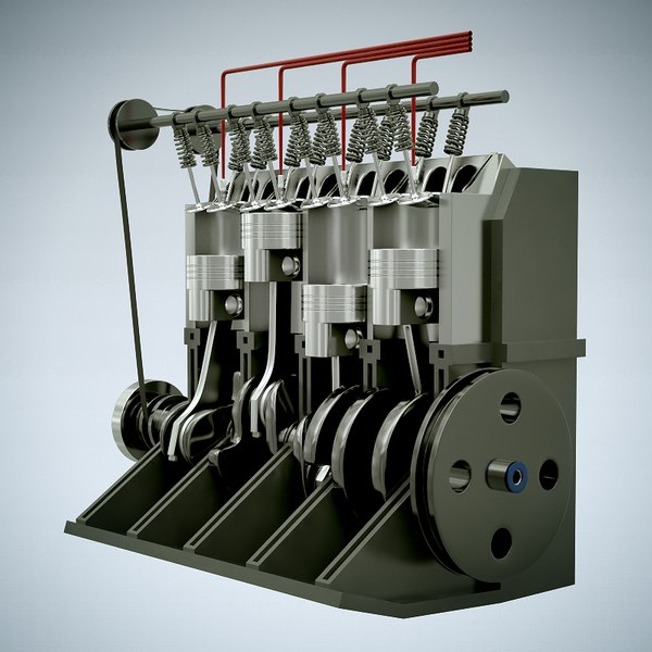 animation l4 16v engine 3d model