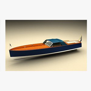 classic wooden motor boat 3D model