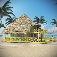 Beach Bungalow with Thatched Roof and Porch on Sand