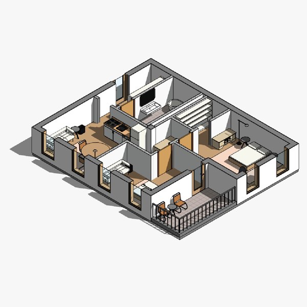 Apartment 75m2 - Revit model 3D model