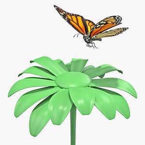 3D model monarch butterfly sits flower