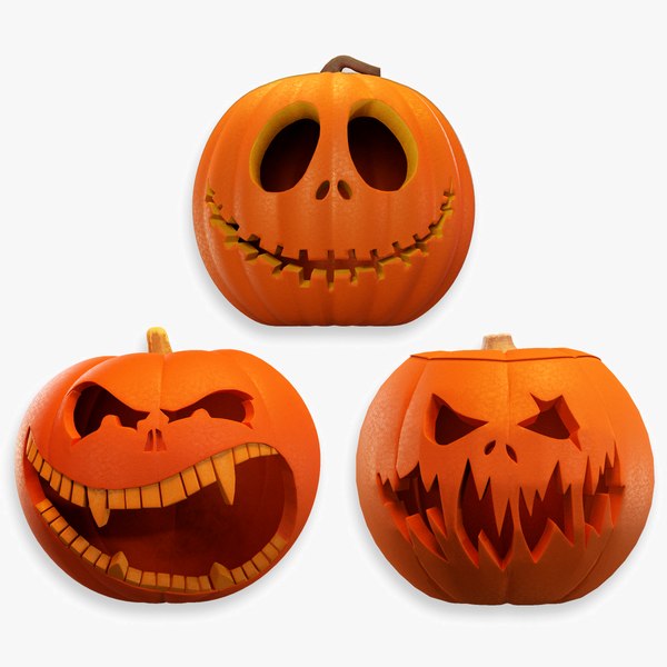 Conjunto De Abóboras De Halloween Renderização 3d Jack O Lantern