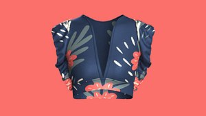 Women Floral V-Neck Crop Top 3D model