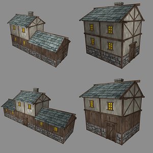 pack low-poly medieval buildings 3d obj