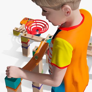 3D Boy with Wooden Marble Run Toy