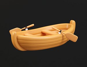 Wooden Boat with oars 3D model