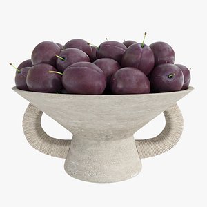 Plum stone bowl with handles 3D