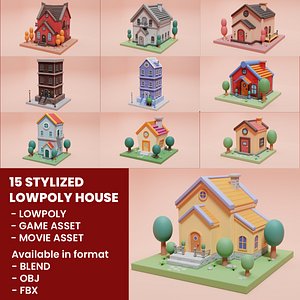 15 Stylized Lowpoly House 3D Models Bundle 1 3D model