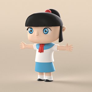 3D Cartoon little girl young female character people child kid model