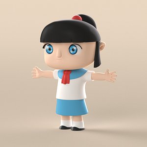 Cartoon little girl young female character people child kid