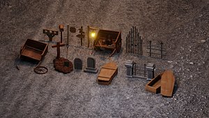 3D Old Cemetery Low Poly 16 game Assets