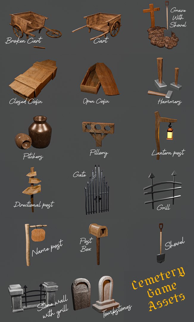3D Old Cemetery Low Poly 16 game Assets https://p.turbosquid.com/ts-thumb/sq/NM19rA/xC/things/jpg/1650354169/1920x1080/fit_q87/7f0b11ecd008c14fe21fdaeb3ae0fcf017131db5/things.jpg