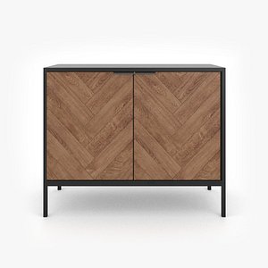 3D furniture double door low height Cabinet wooden black