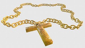 3D golden necklace cross model
