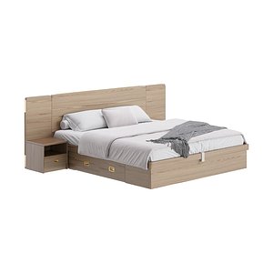 Brown Wooden Panel Bed 3D model