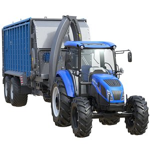 3D New Holland Tractor and Trailer model