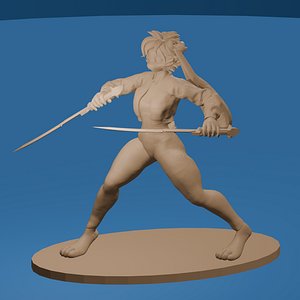 3D model Anthro Rabbit Duel Wielding Warrior Stylized Furry Sword Fighter