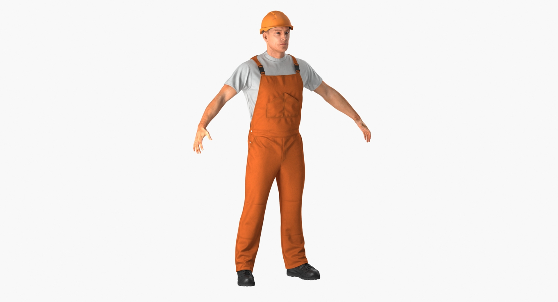 3d Worker Orange Overalls Model