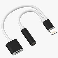 Lightning Jack Audio Aux Adapter Splitter Black-White