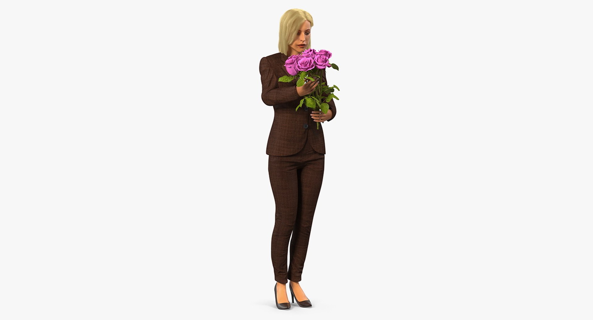 Woman With Pink Roses 3D Model 3D model preview