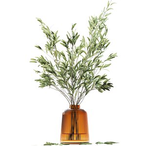 3D olive stems yellow glass vase model