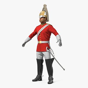 British Royal Lifeguard Cavalry Soldier with Fur 3D Model