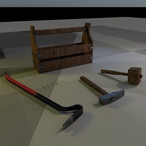 3D wooden toolbox hammer mallet